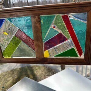 #8961 2 PANEL FRAMED FUSED GLASS  SUN CATCHER